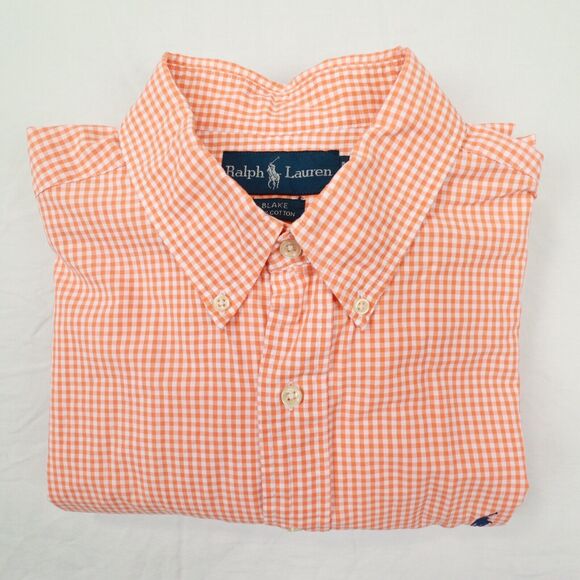 Ralph Lauren Vintage Men's Orange White Gingham Check Blake Button Up size XL‎ - Picture 6 of 10